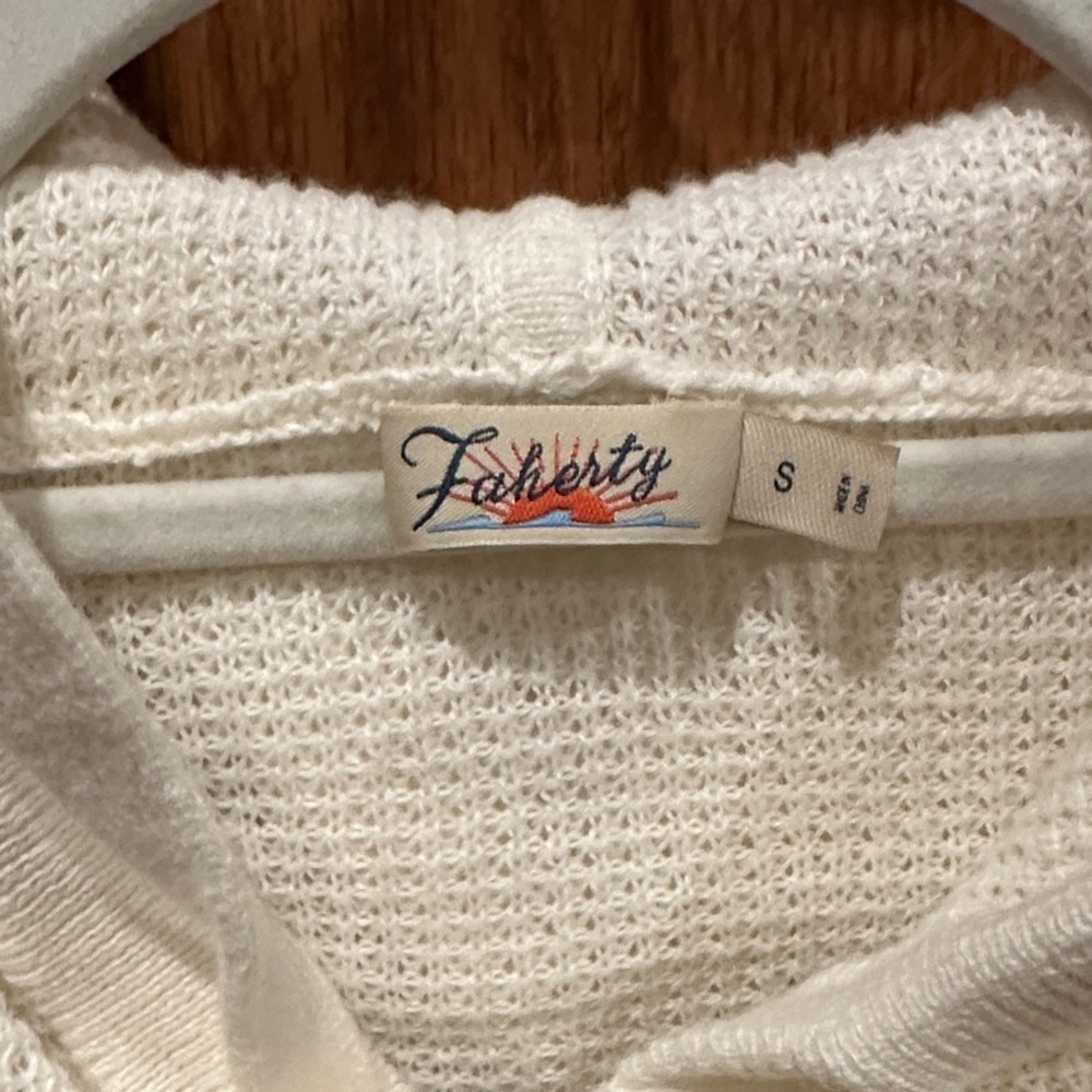 Faherty White Sweater with Red and Gold Stripes - Picture 2 of 7